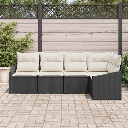 Set Divano da Giardino 5 pcs Nero e Bianco polyrattan