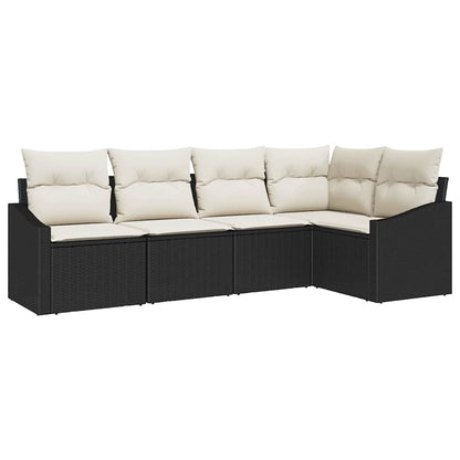 Set Divano da Giardino 5 pcs Nero e Bianco polyrattan