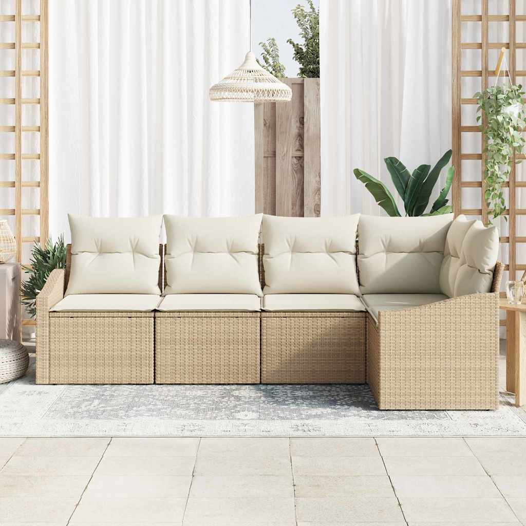 Set Divano da Giardino 5 pcs Beige e Bianco polyrattan