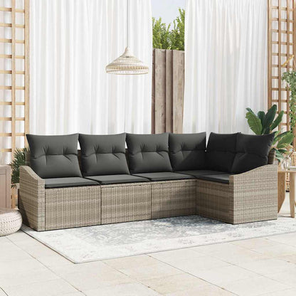 Set Divano da Giardino 5 pcs Grigio chiaro polyrattan