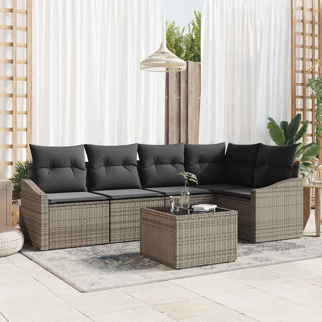 Set Divano da Giardino 6 pcs Grigio chiaro polyrattan