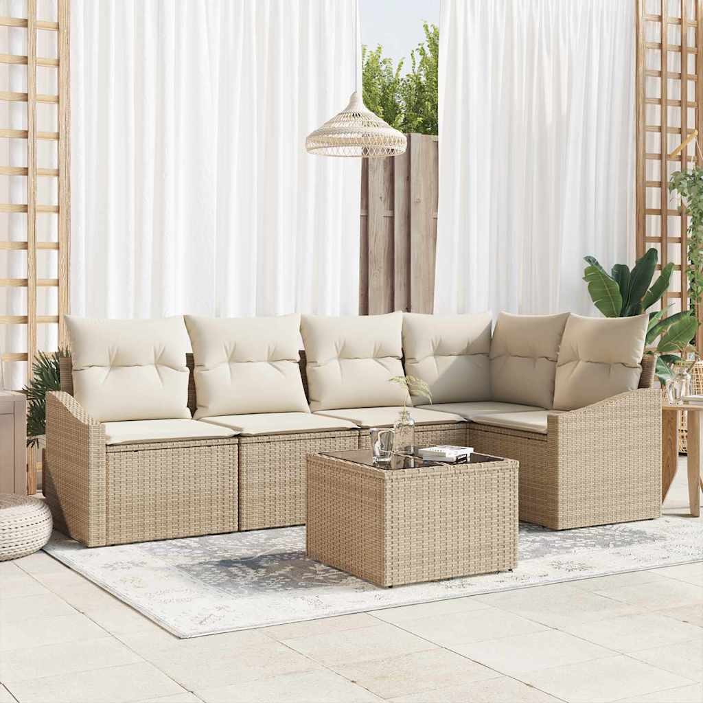 Set Divano da Giardino 6 pcs Beige e Crema polyrattan