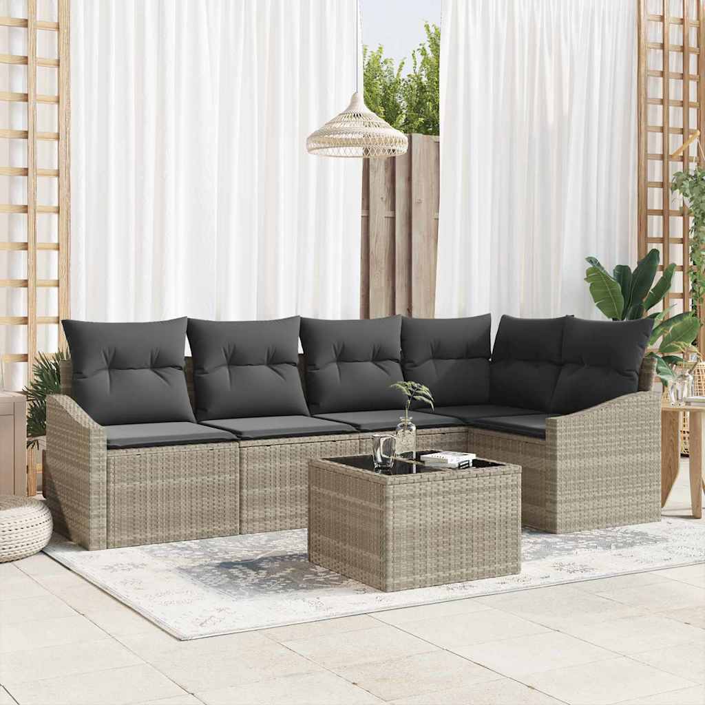 Set Divano da Giardino 6 pcs Grigio chiaro polyrattan