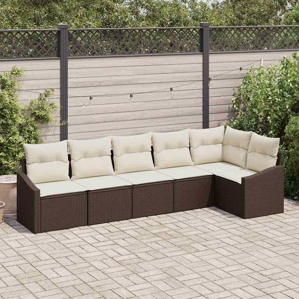 Set Divano da Giardino 6 pcs Marrone e bianco polyrattan