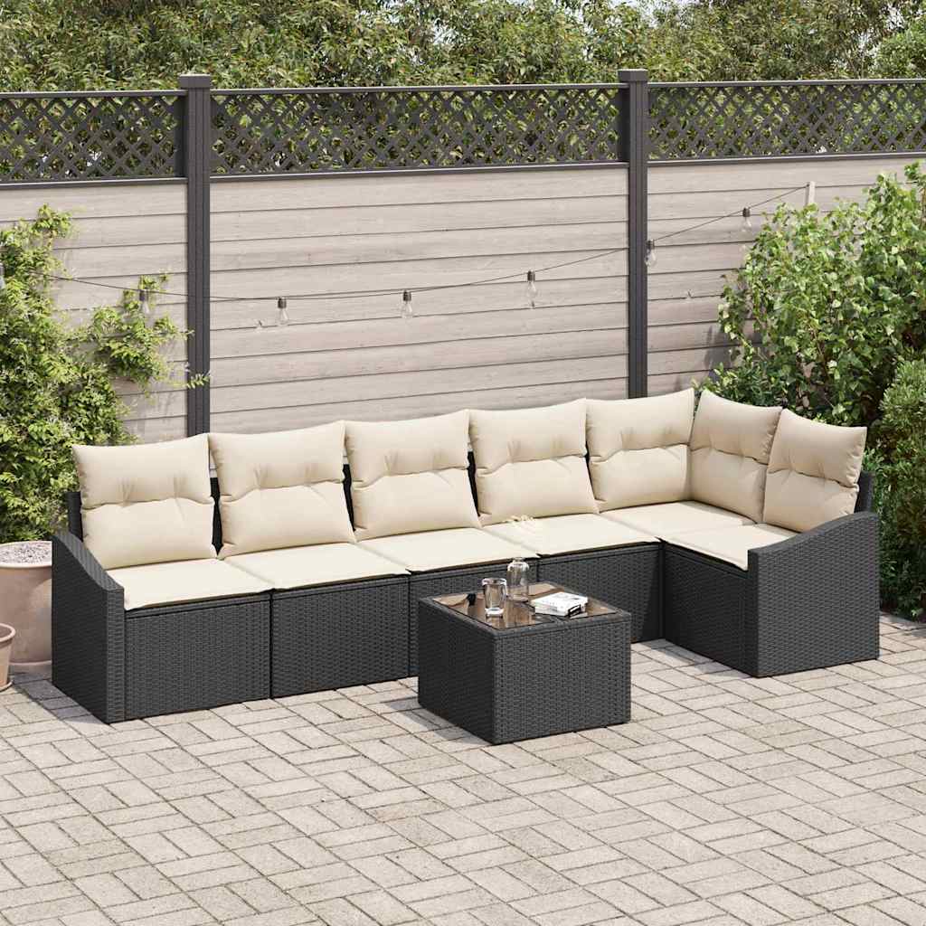 Set Divano da Giardino 7 pcs Marrone e Crema polyrattan