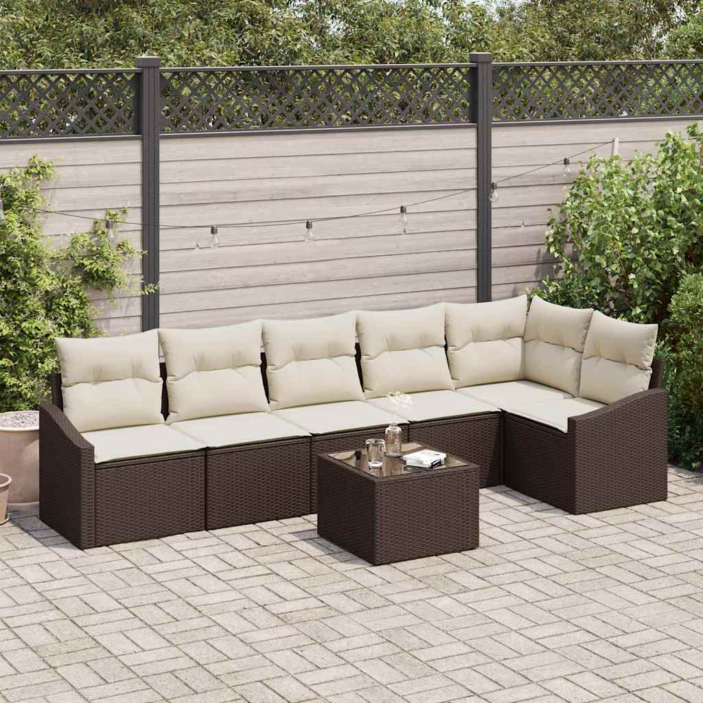 Set Divano da Giardino 7 pcs Marrone e Crema polyrattan