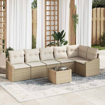 Set Divano da Giardino 7 pcs Beige e Crema polyrattan