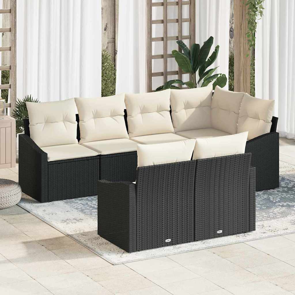 Set Divano da Giardino 7 pcs Nero e Bianco polyrattan