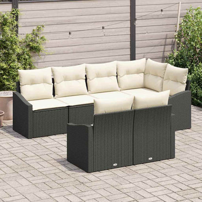 Set Divano da Giardino 7 pcs Nero e Bianco polyrattan