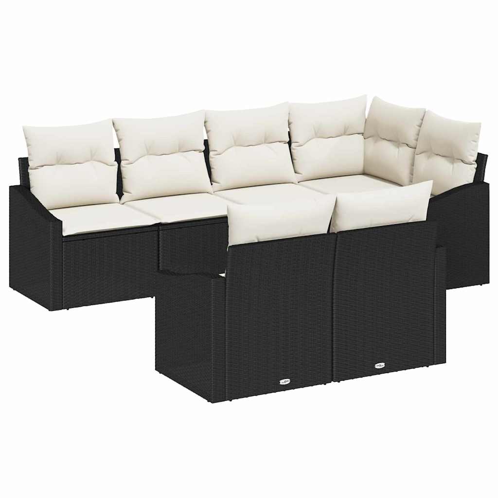 Set Divano da Giardino 7 pcs Nero e Bianco polyrattan