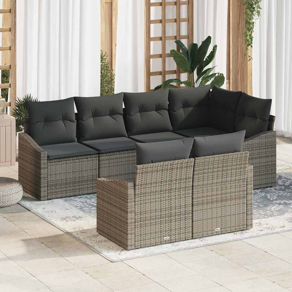 Set Divano da Giardino con cuscino 7 pcs Grigio polyrattan