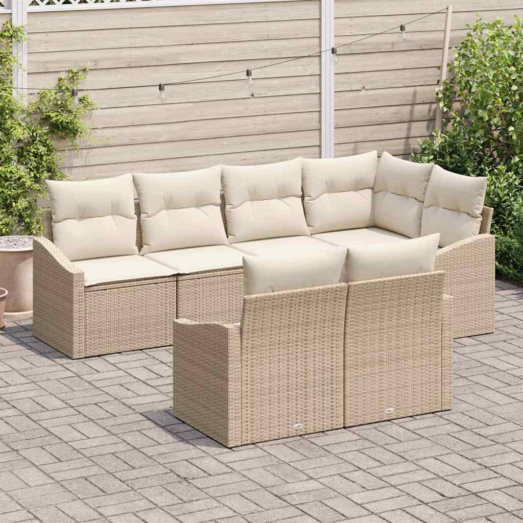 Set Divano da Giardino 7 pcs Beige e Bianco polyrattan