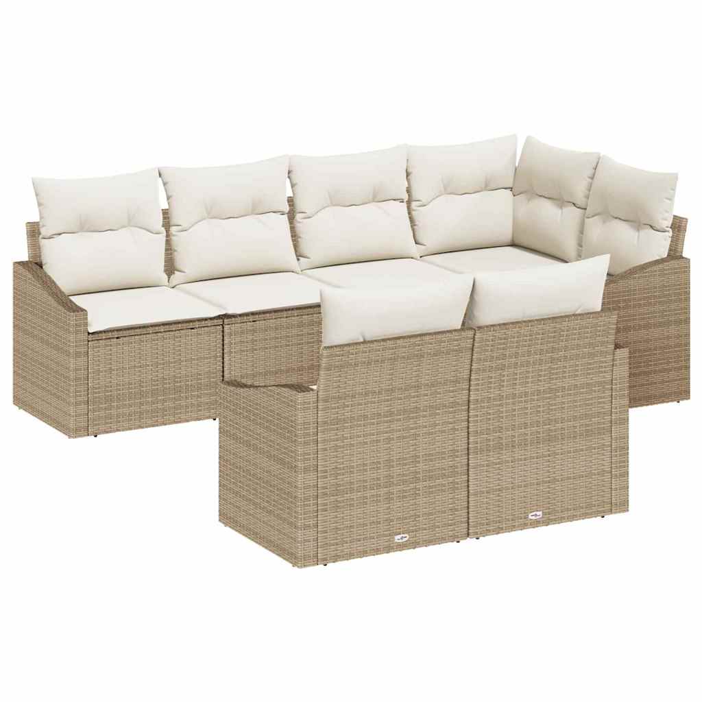 Set Divano da Giardino 7 pcs Beige e Bianco polyrattan