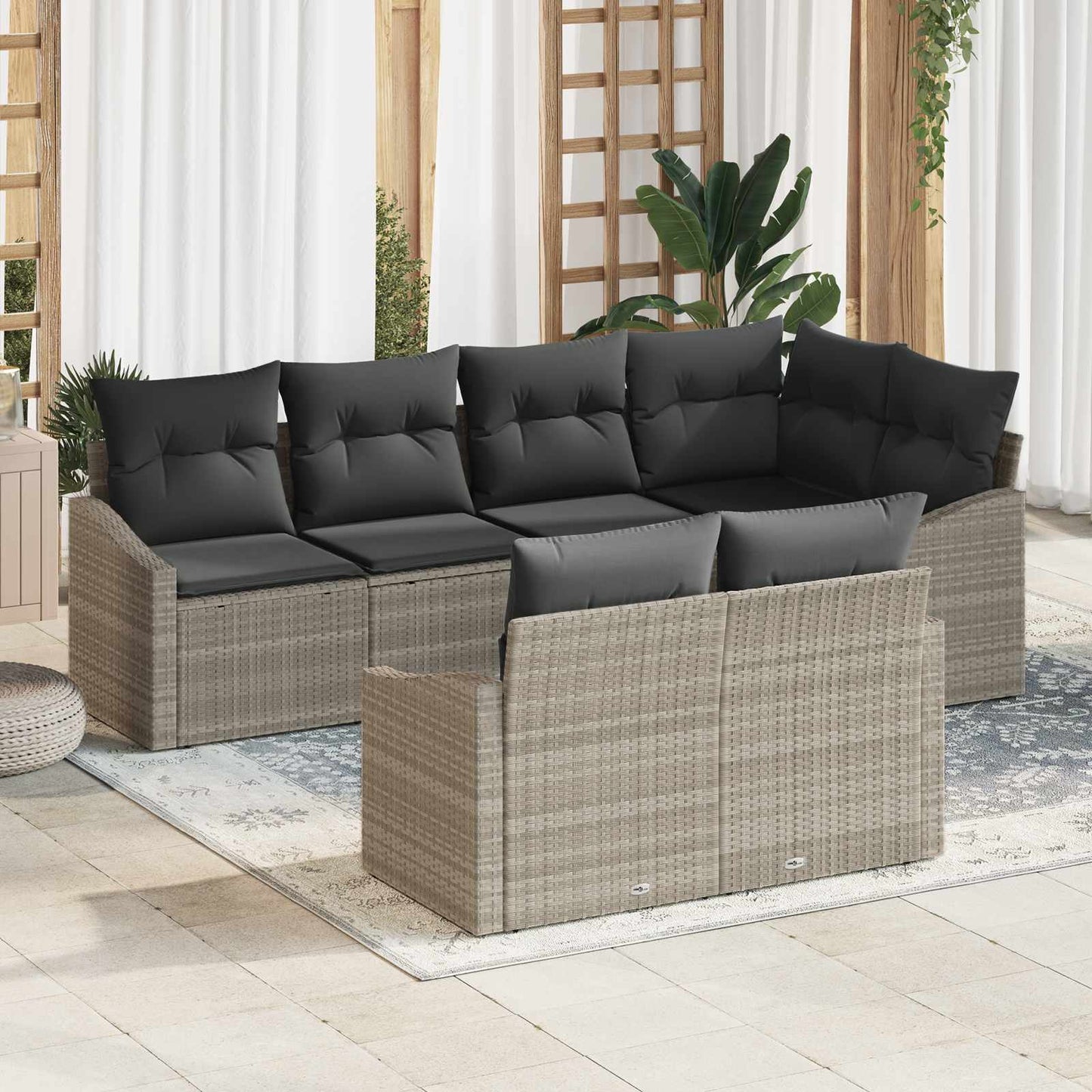 Set Divano da Giardino 7 pcs Grigio chiaro polyrattan