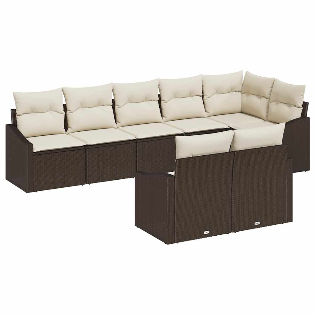 Set Divano da Giardino 8 pcs Marrone e bianco polyrattan