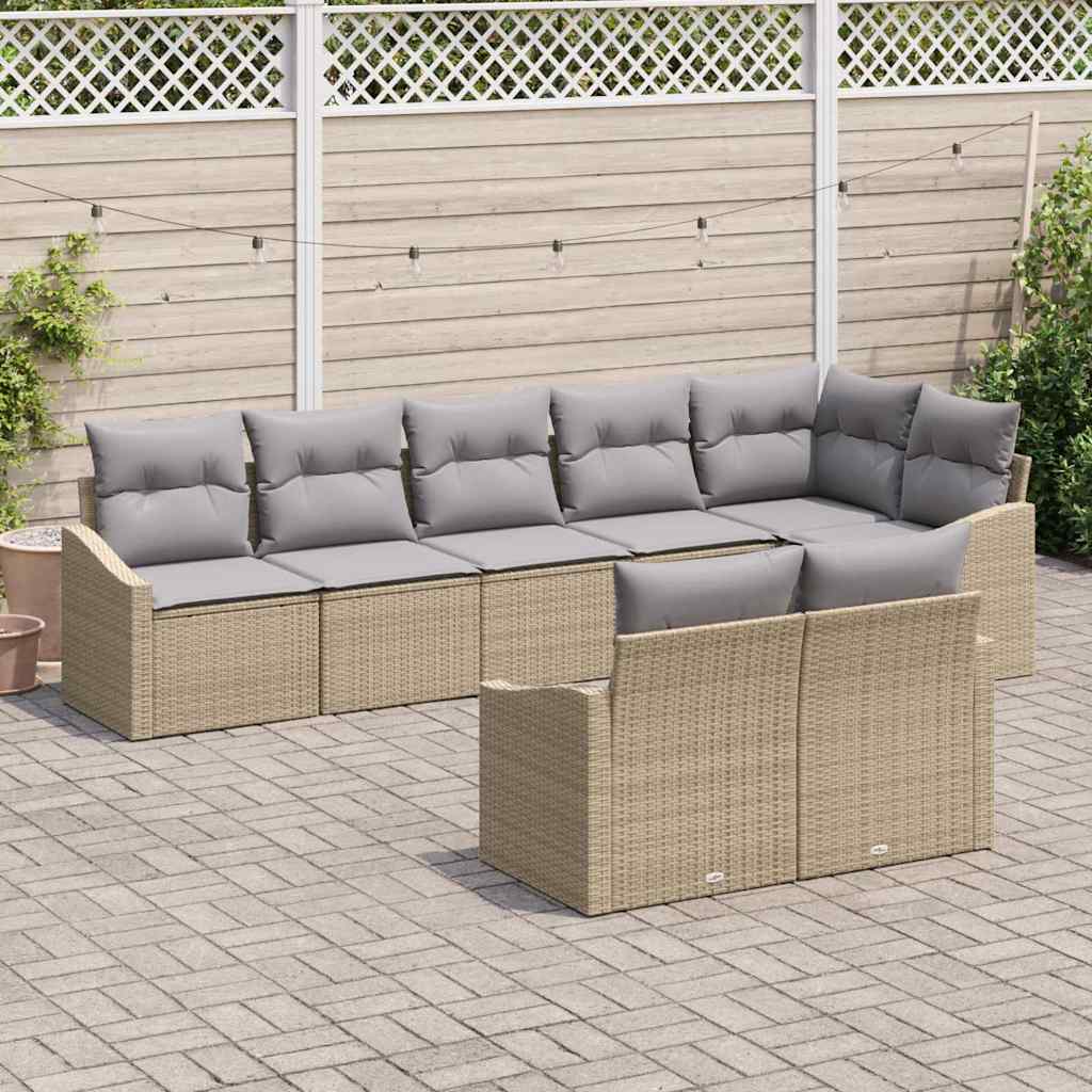Set Divano da Giardino 8 pcs Beige e Grigio Chiaro polyrattan