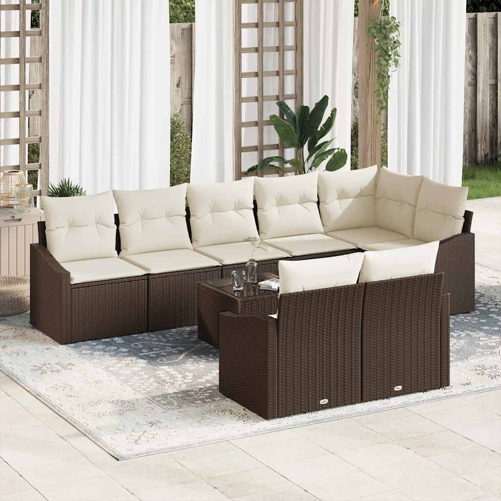 Set Divano da Giardino 9 pcs Marrone e Crema polyrattan