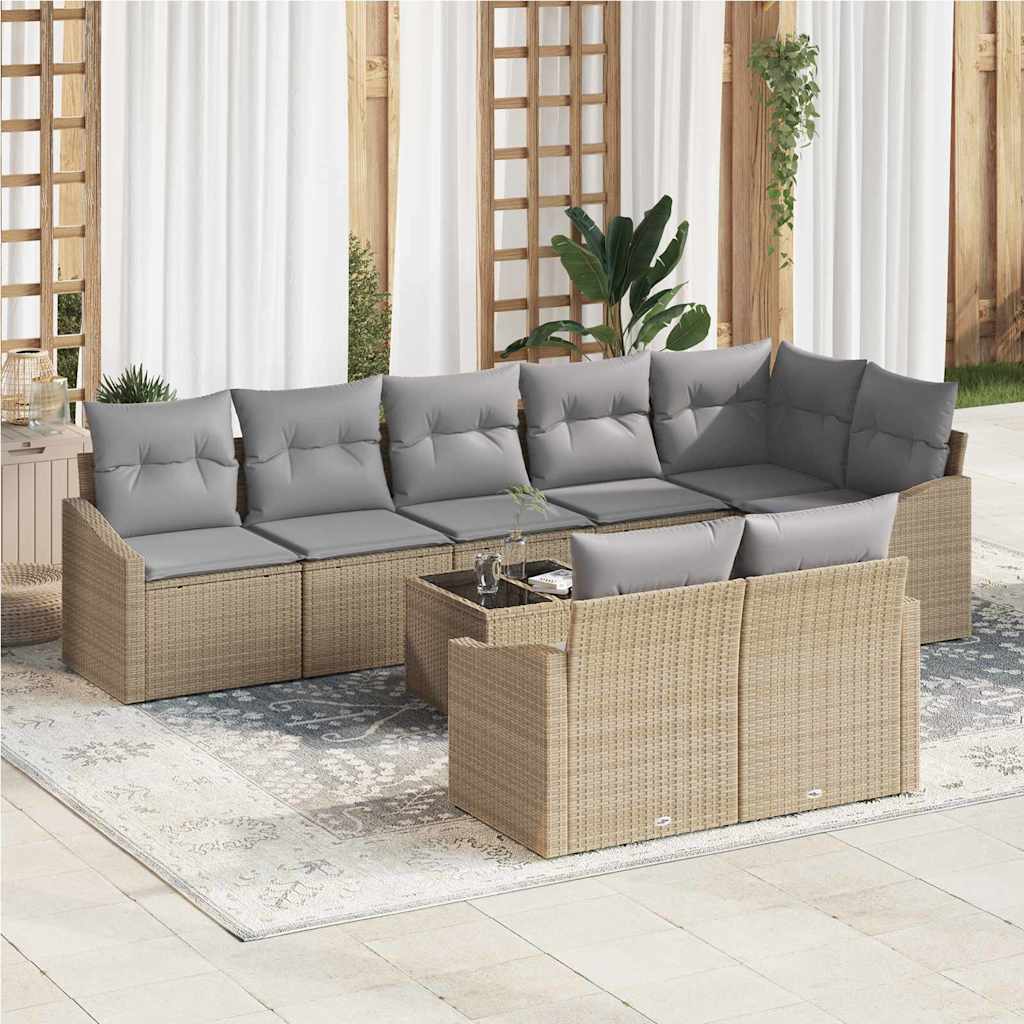 Set Divano da Giardino 9 pcs beige e grigio chiaro polyrattan