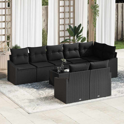 Set Divano da Giardino con cuscino 9 pcs Nero polyrattan