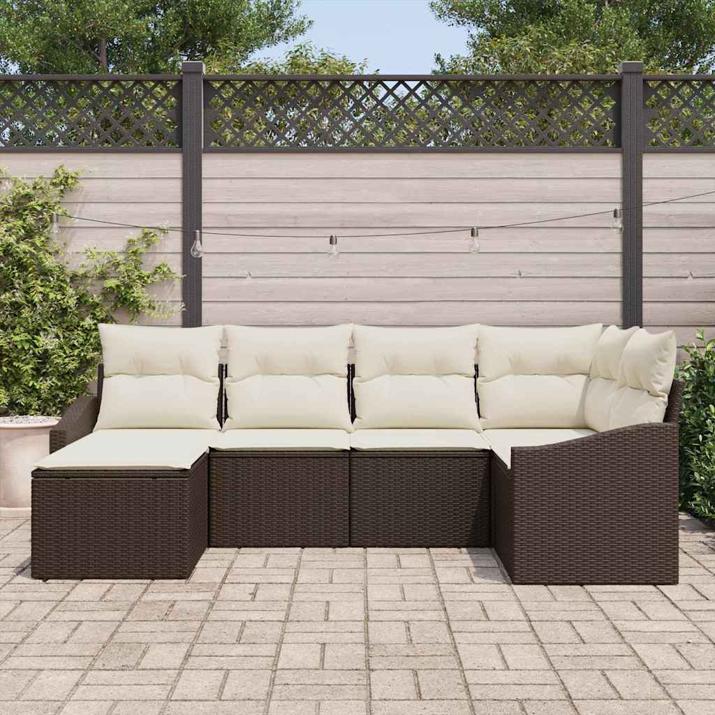 Set da Pranzo per Giardino con cuscino 6 pcs Marrone e Crema