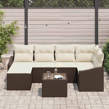 Set da Pranzo per Giardino con cuscino 7 pcs Marrone e Crema