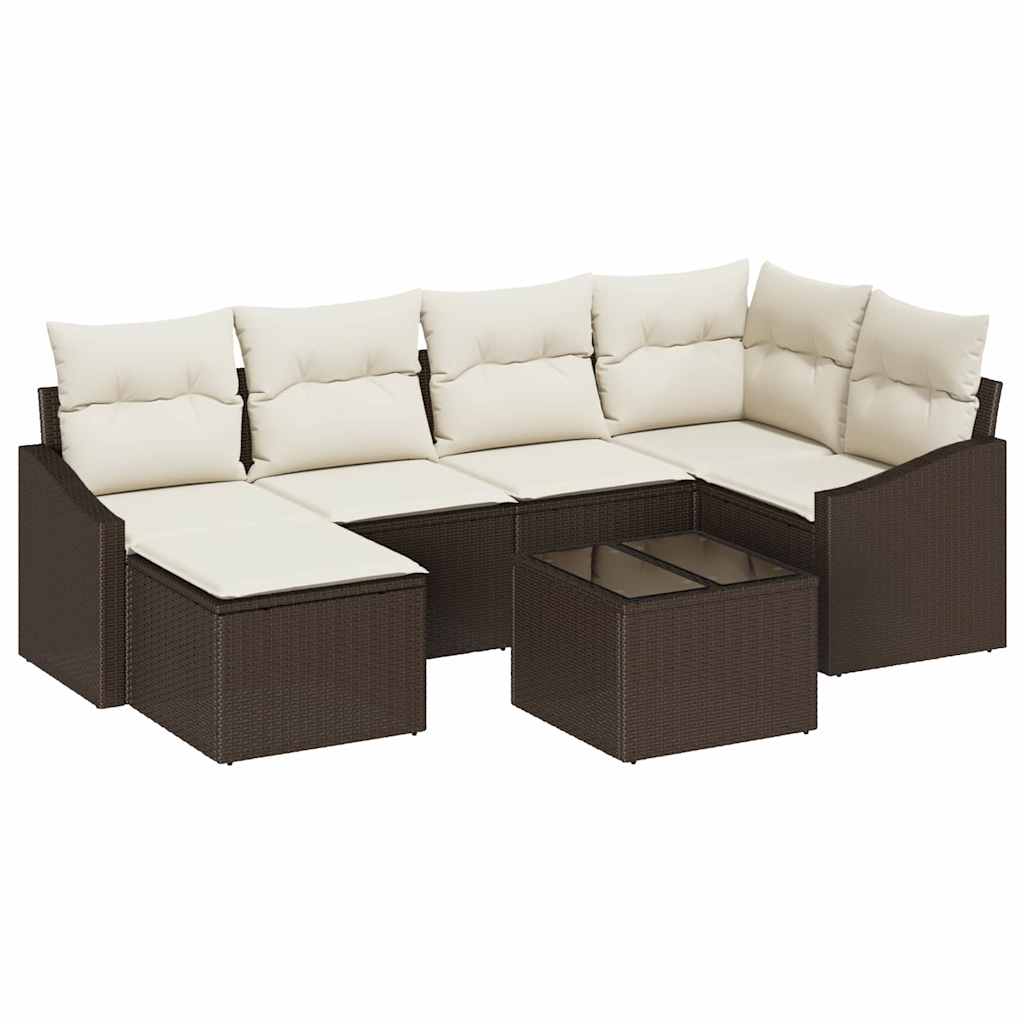 Set da Pranzo per Giardino con cuscino 7 pcs Marrone e Crema
