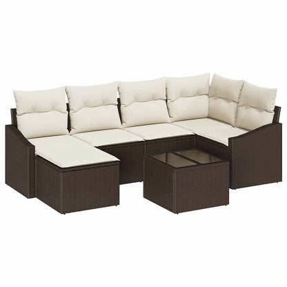 Set da Pranzo per Giardino con cuscino 7 pcs Marrone e Crema