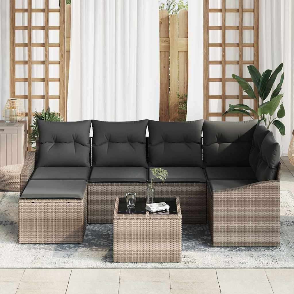 Set da Pranzo per Giardino con cuscino 7 pcs Grigio chiaro