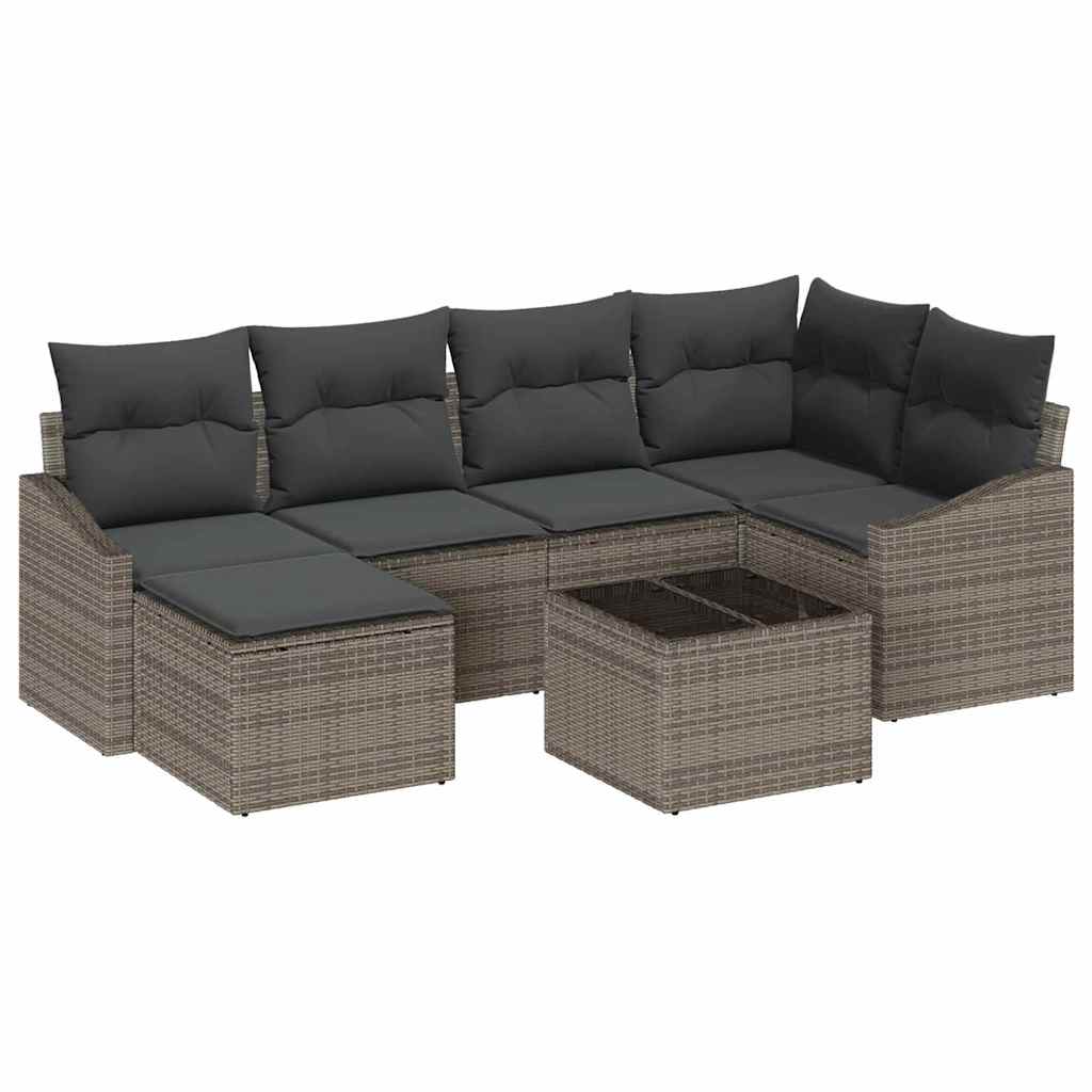 Set da Pranzo per Giardino con cuscino 7 pcs Grigio chiaro