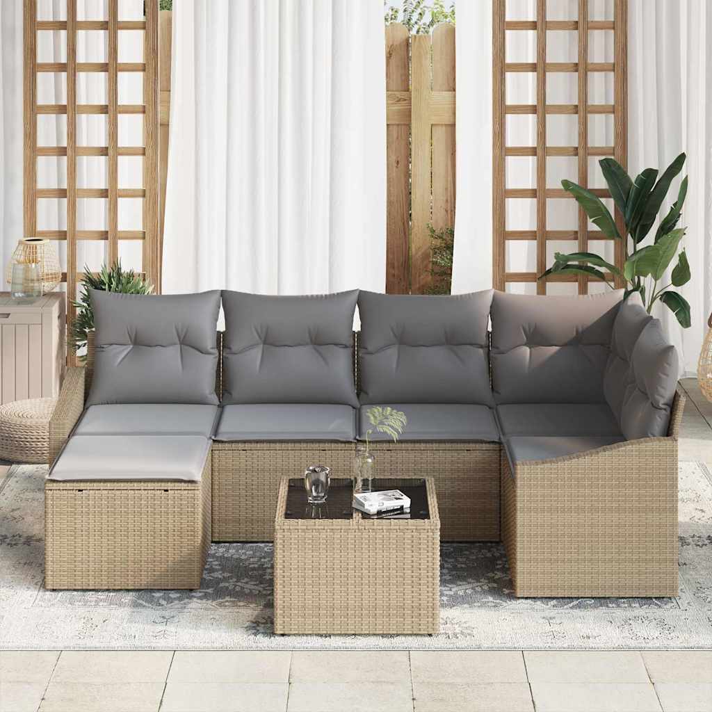 Set da Pranzo per Giardino 7 pcs Beige e Grigio Chiaro