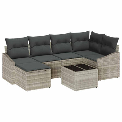 Set da Pranzo per Giardino con cuscino 7 pcs Grigio chiaro