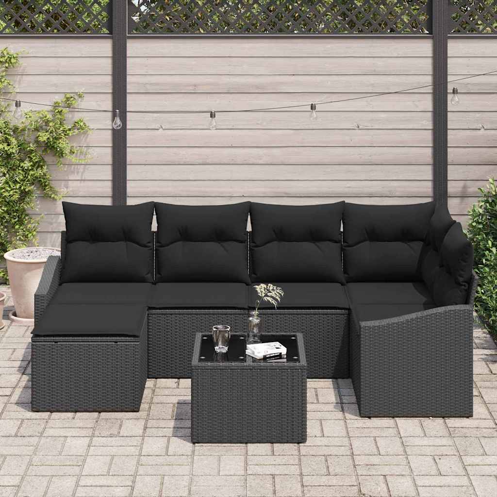 Set da Pranzo per Giardino con cuscino 7 pcs Nero