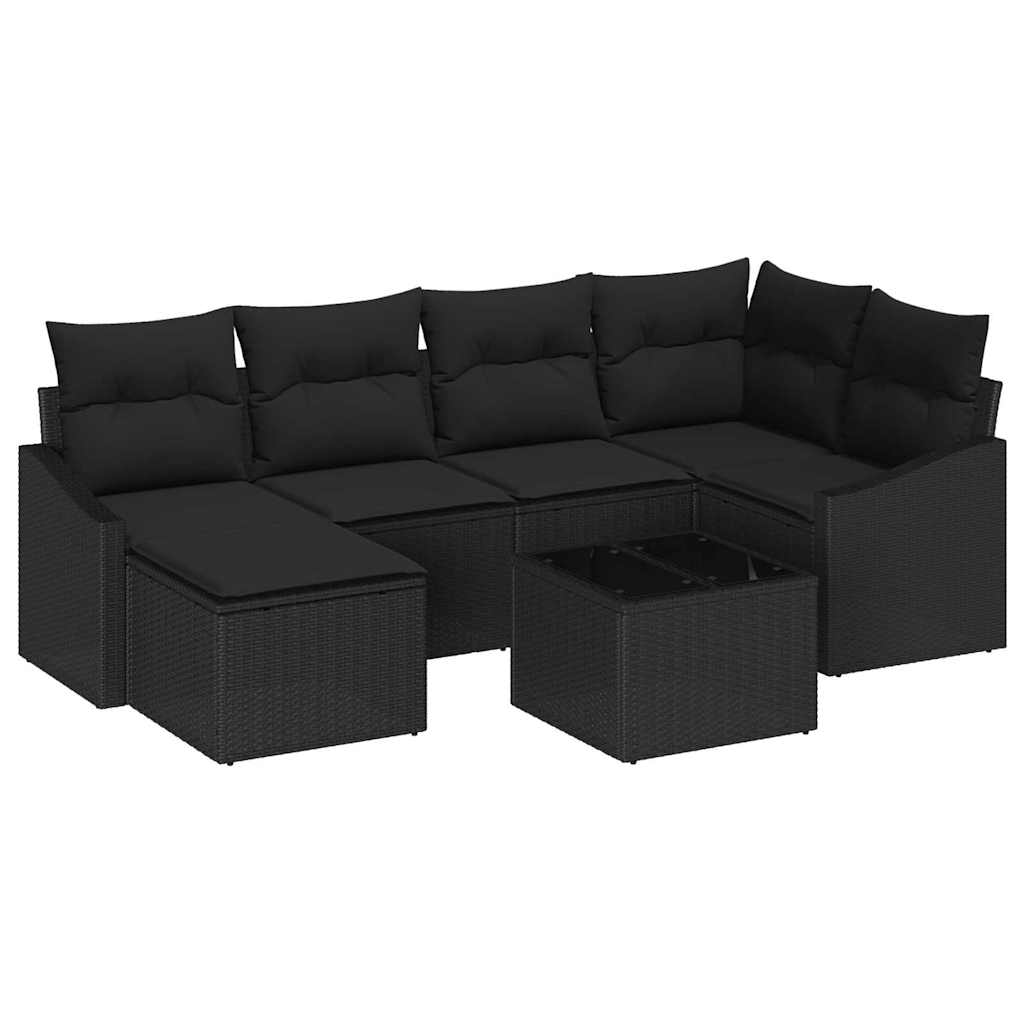 Set da Pranzo per Giardino con cuscino 7 pcs Nero