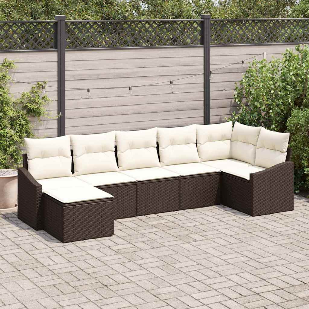Set Divano da Giardino 7 pcs Marrone e Crema polyrattan
