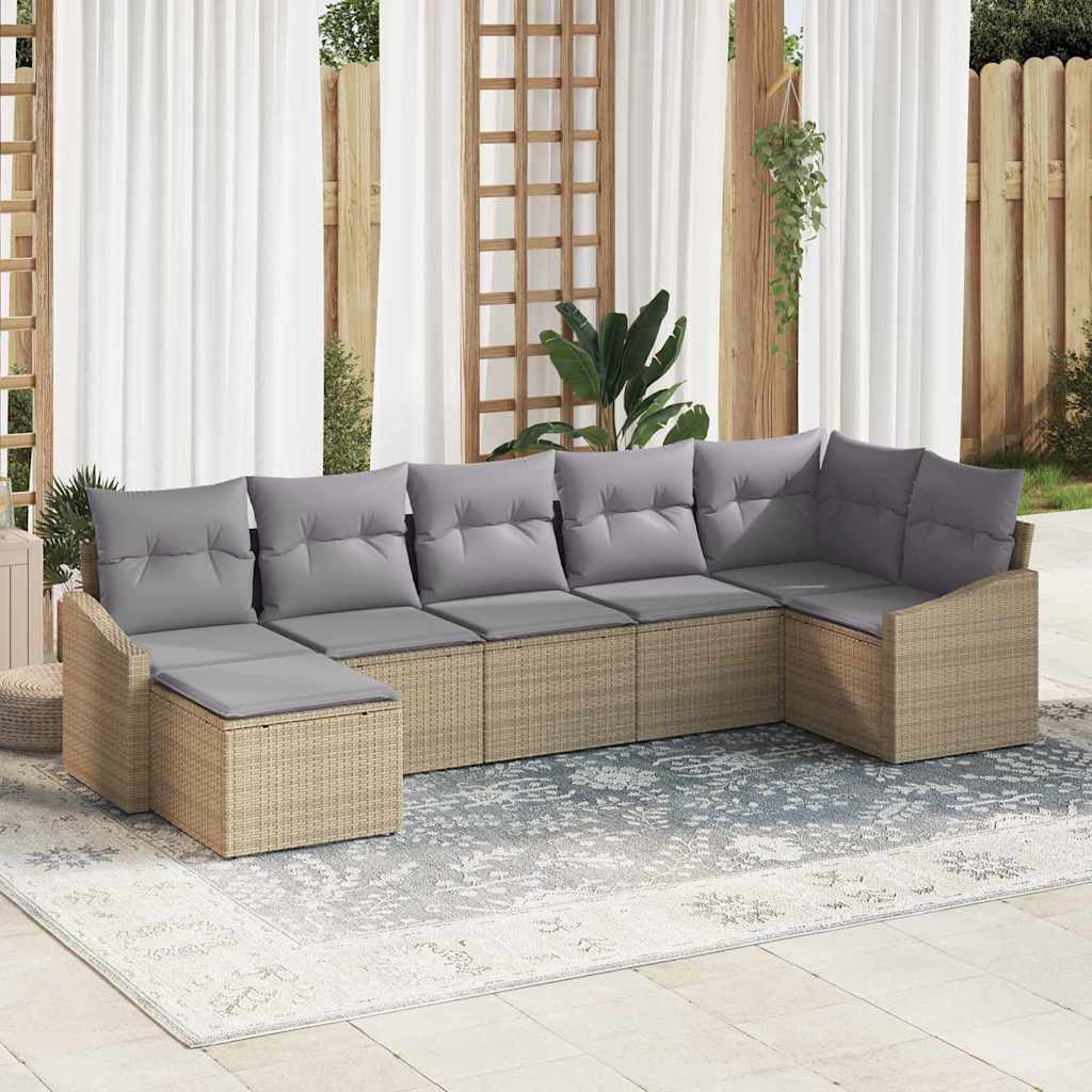 Set Divano da Giardino 7 pcs Beige e grigio chiaro polyrattan