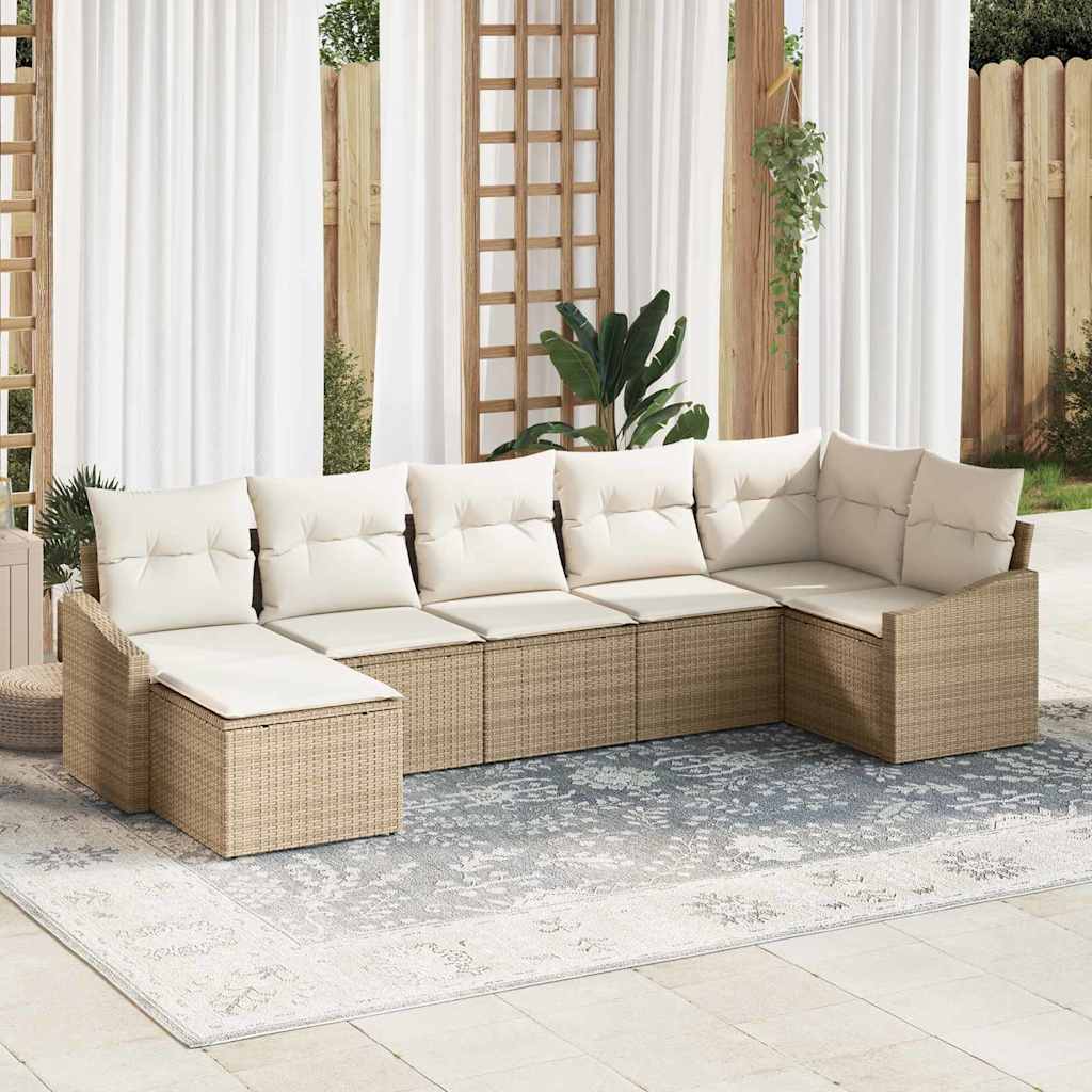Set Divano da Giardino 7 pcs Beige e Crema polyrattan