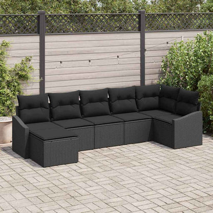 Set Divano da Giardino con cuscino 7 pcs Nero polyrattan