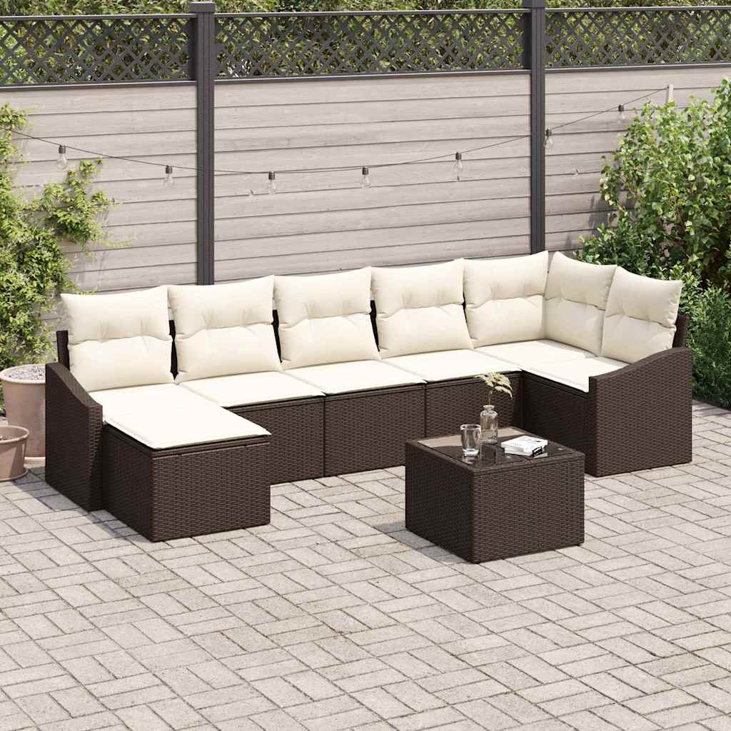 Set Divano da Giardino 8 pcs Marrone e Crema polyrattan