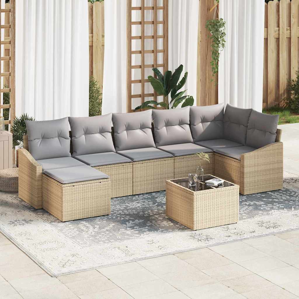Set Divano da Giardino 8 pcs Beige e Grigio Chiaro polyrattan