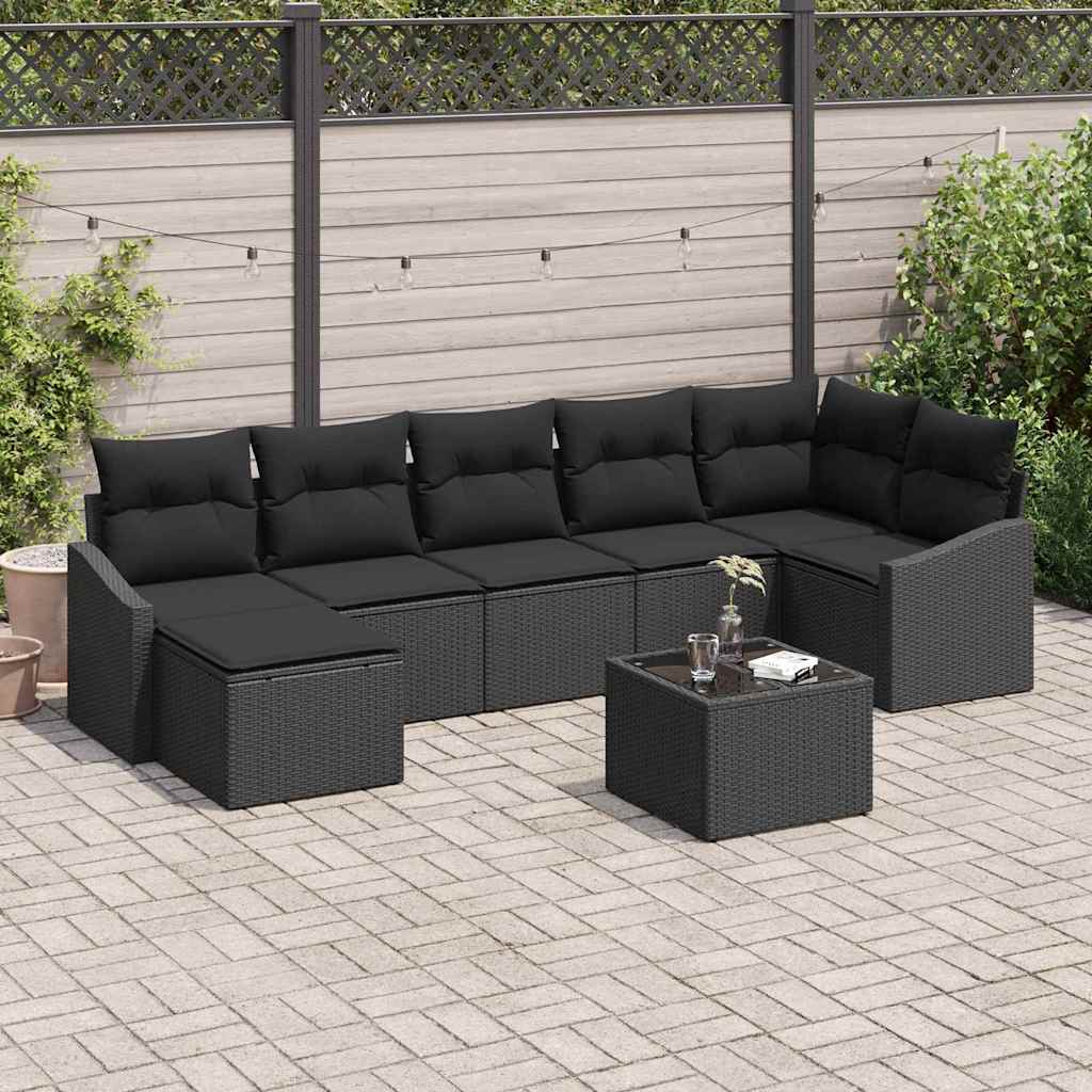 Set Divano da Giardino con cuscino 8 pcs Nero polyrattan