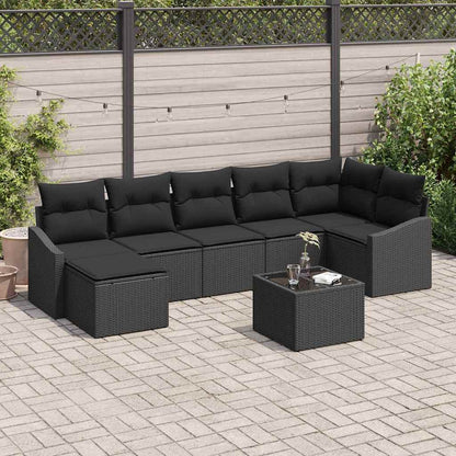 Set Divano da Giardino con cuscino 8 pcs Nero polyrattan