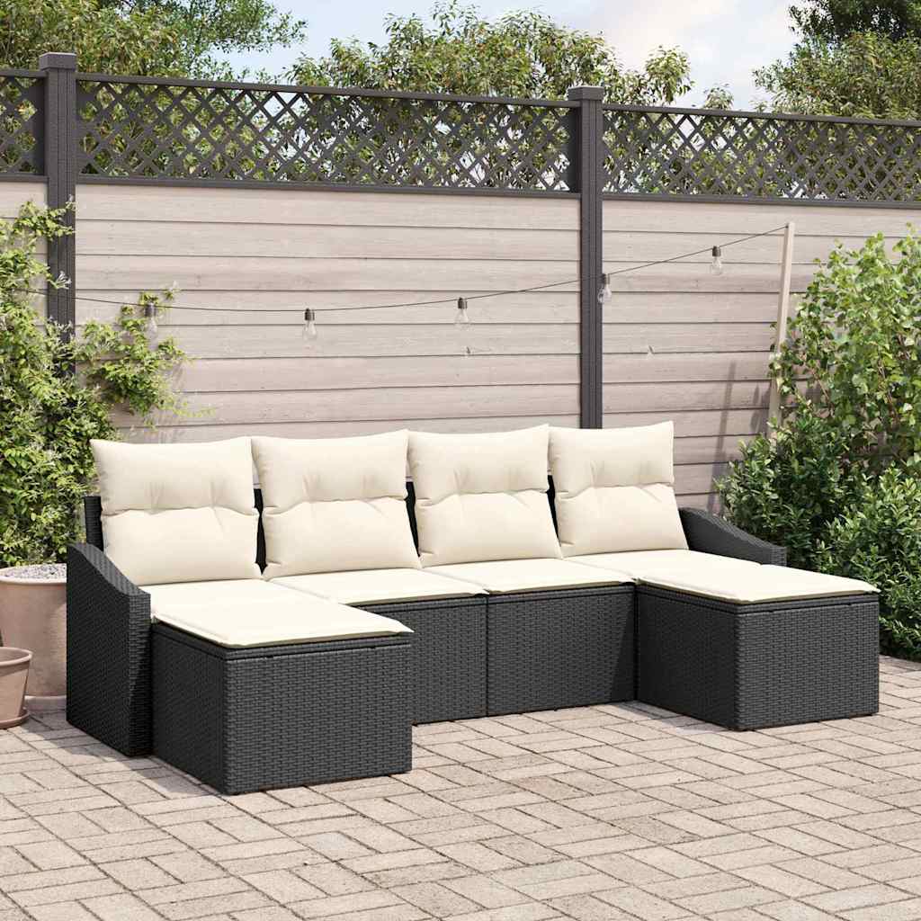 Set da Pranzo per Giardino con cuscino 6 pcs Nero e Crema