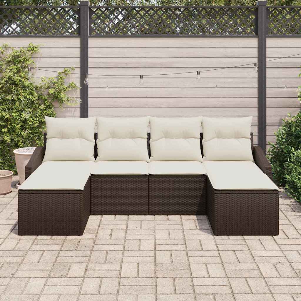Set da Pranzo per Giardino con cuscino 6 pcs Marrone e Crema