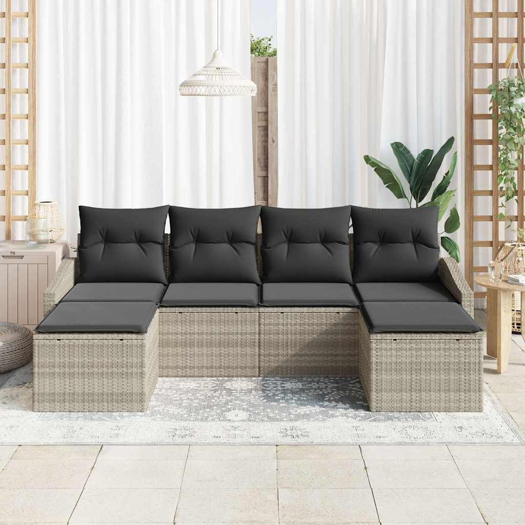 Set da Pranzo per Giardino con cuscino 6 pcs Grigio chiaro