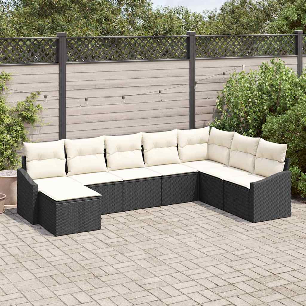 Set Divano da Giardino 8 pcs Nero e Crema polyrattan