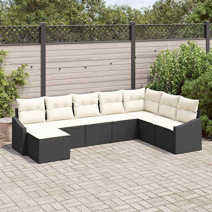 Set Divano da Giardino 8 pcs Nero e Crema polyrattan
