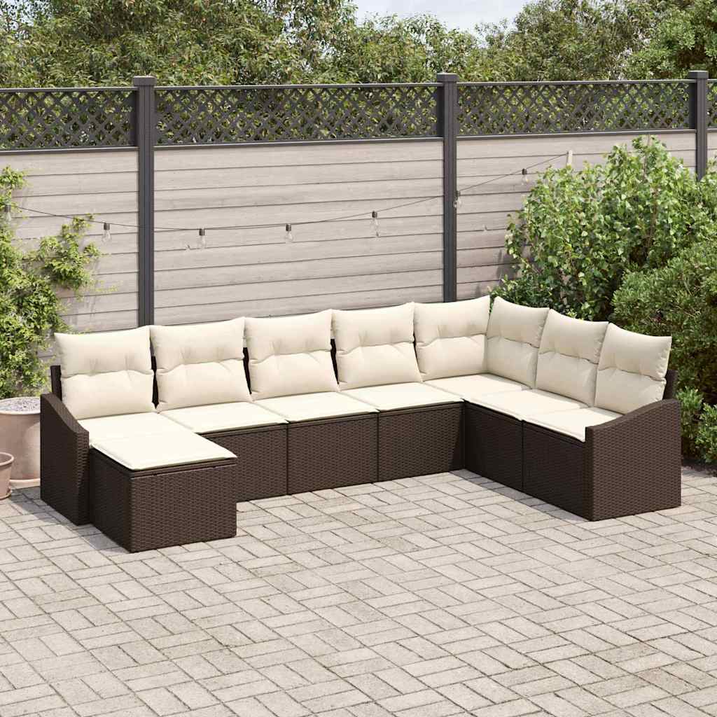 Set Divano da Giardino 8 pcs Marrone e Crema polyrattan