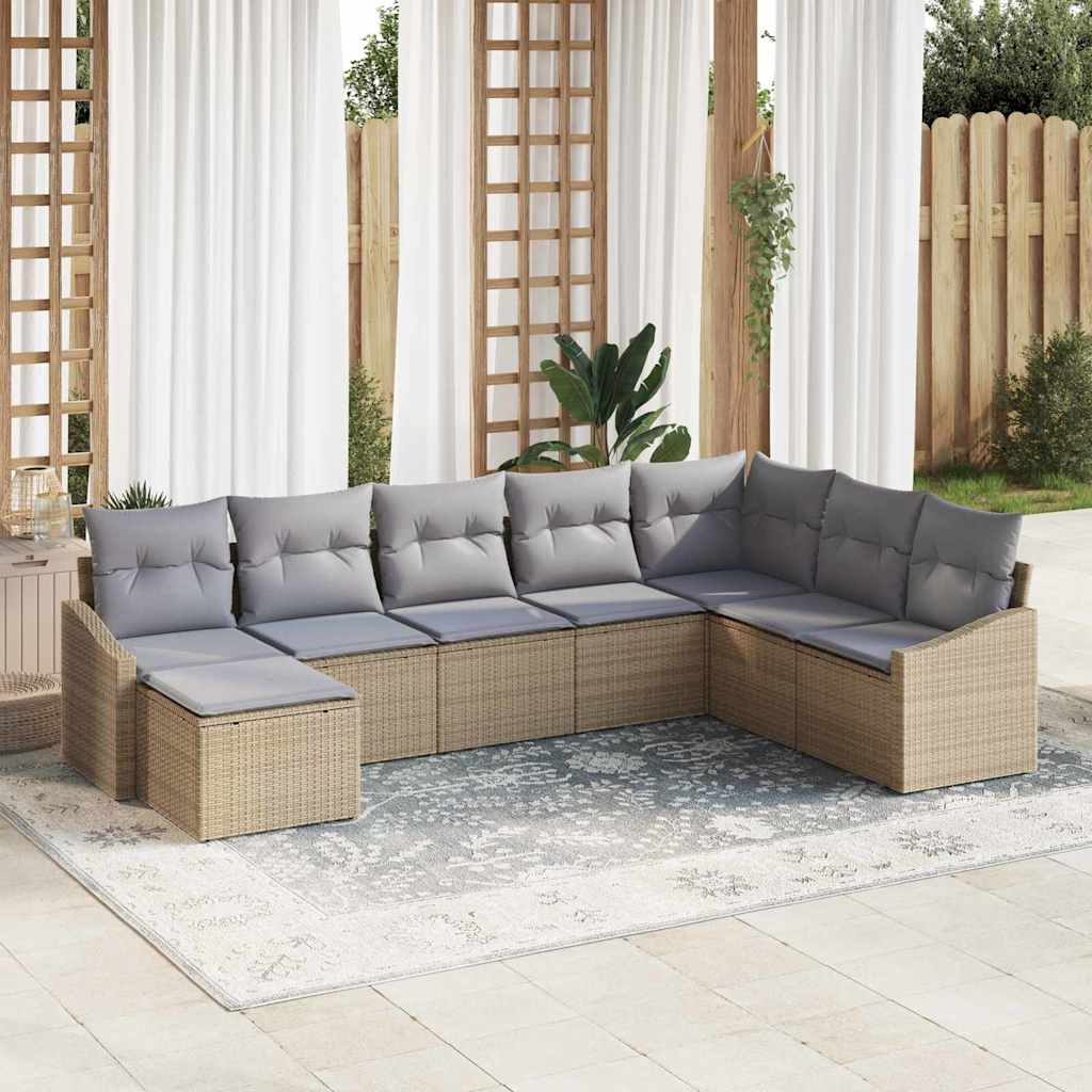 Set Divano da Giardino 8 pcs Beige e Grigio Chiaro polyrattan