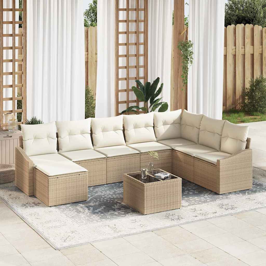 Set Divano da Giardino 8 pcs Beige e Crema polyrattan