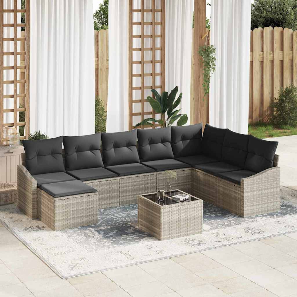 Set Divano da Giardino 8 pcs Grigio chiaro polyrattan